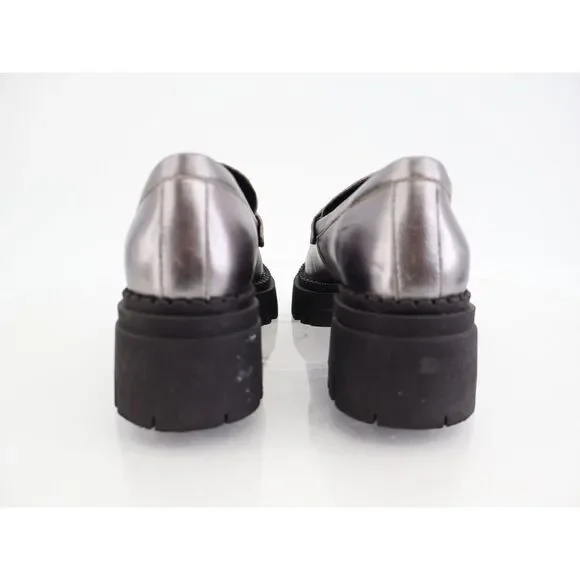 Free People Womens Lyra Lug Sole Penny Loafers Chunky Silver Leather 36 6 - Picture 5 of 14